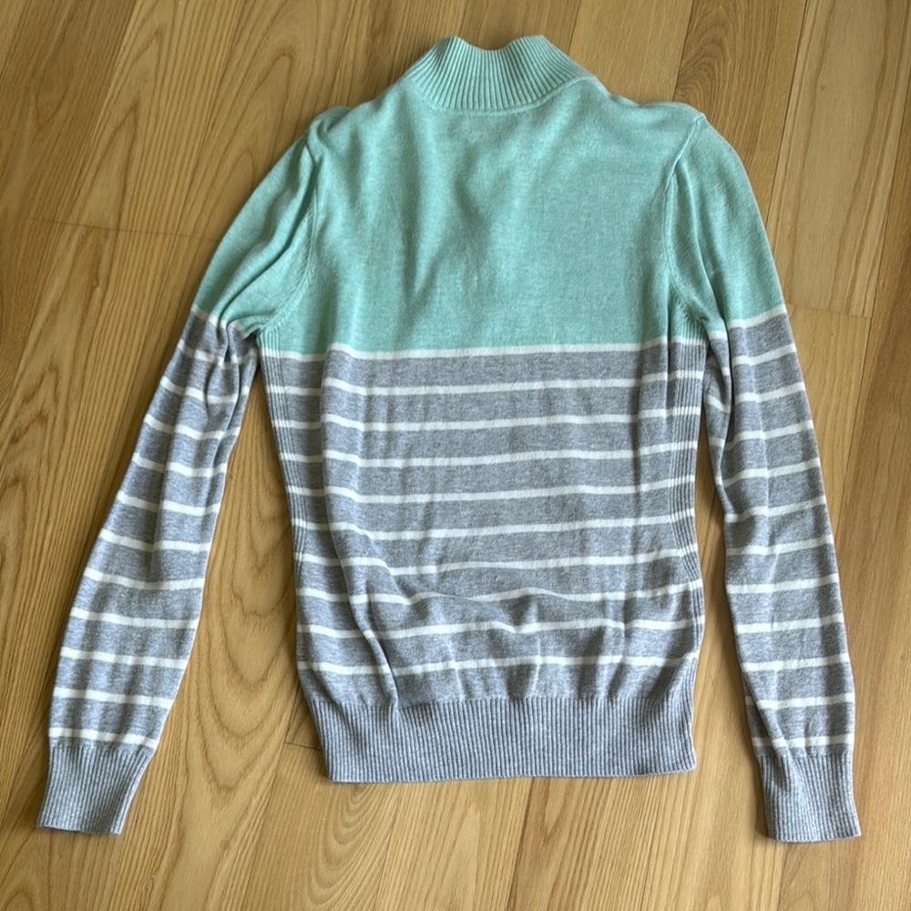 Vineyard Vines Quarter Zip Sweater S Mint Green Striped Preppy Golf - Picture 4 of 4